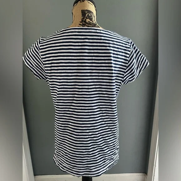 St. John’s Bay Navy/White Women’s Short-Sleeve Top. Size L. - Picture 2 of 4